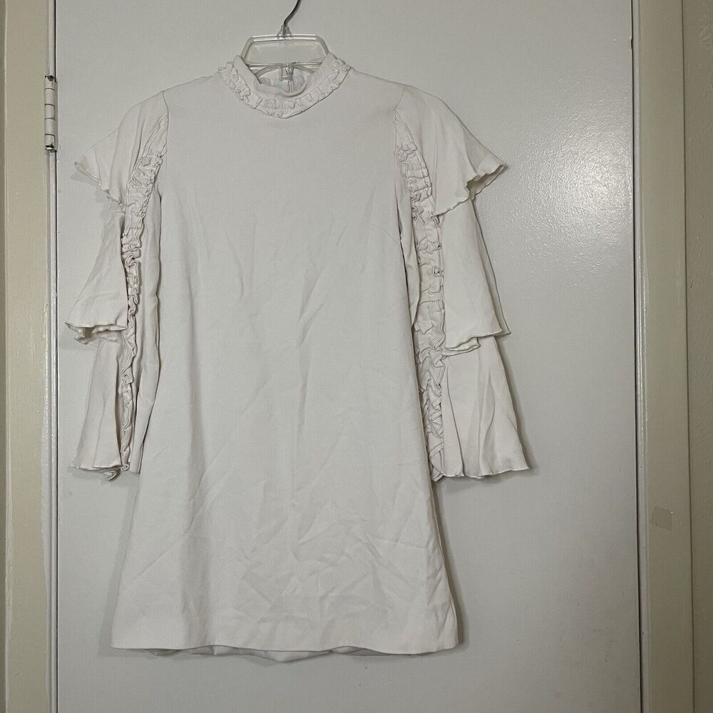 ALEXIS off white ruffle hem tiered sleeve mini dress size XS